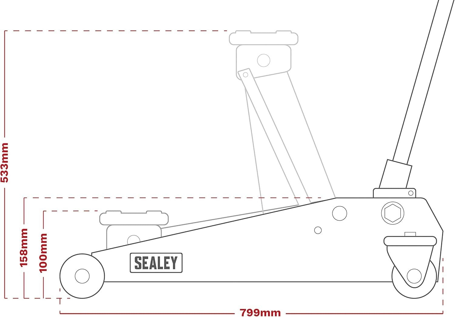 4 Ton Low Profile Trolley Jack Rocket Lift 100–533mm Heavy Duty Fast Lift Car