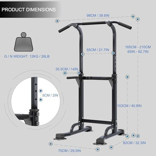 Adjustable Power Tower Pull Up Bar Dip Station Home Gym Fitness Equipment