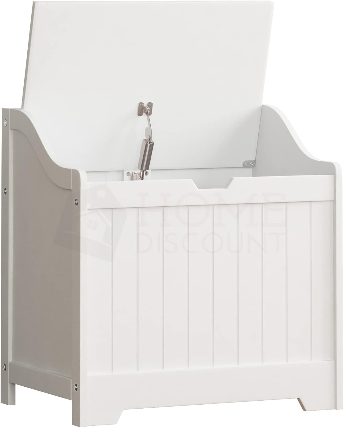 Bathroom Laundry Cabinet Storage Chest with Wooden Basket White MDF