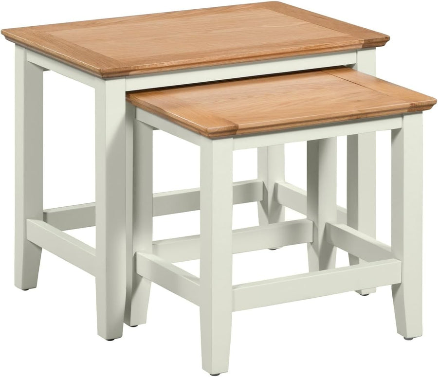 2 Nesting Coffee Tables Set Oak Top White Living Room End Side Table Modern