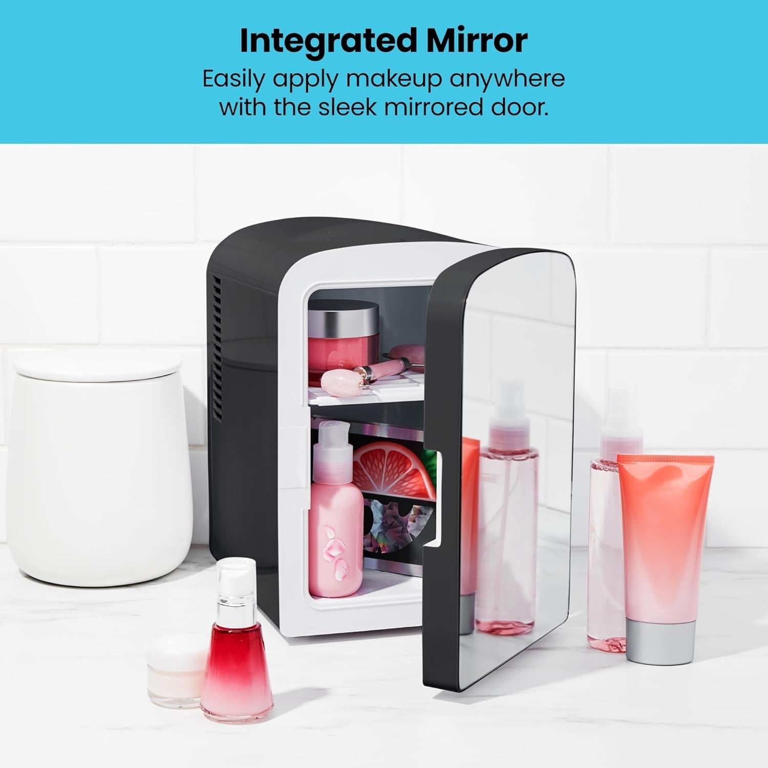 4L Mini Fridge Mirrored Black Cooler & Warmer Portable Desk Cosmetic