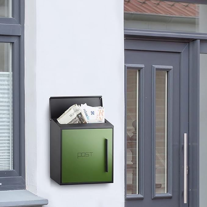 Wall Mounted Steel Letterbox Lockable DIN A4 Slot Modern Weatherproof Postbox