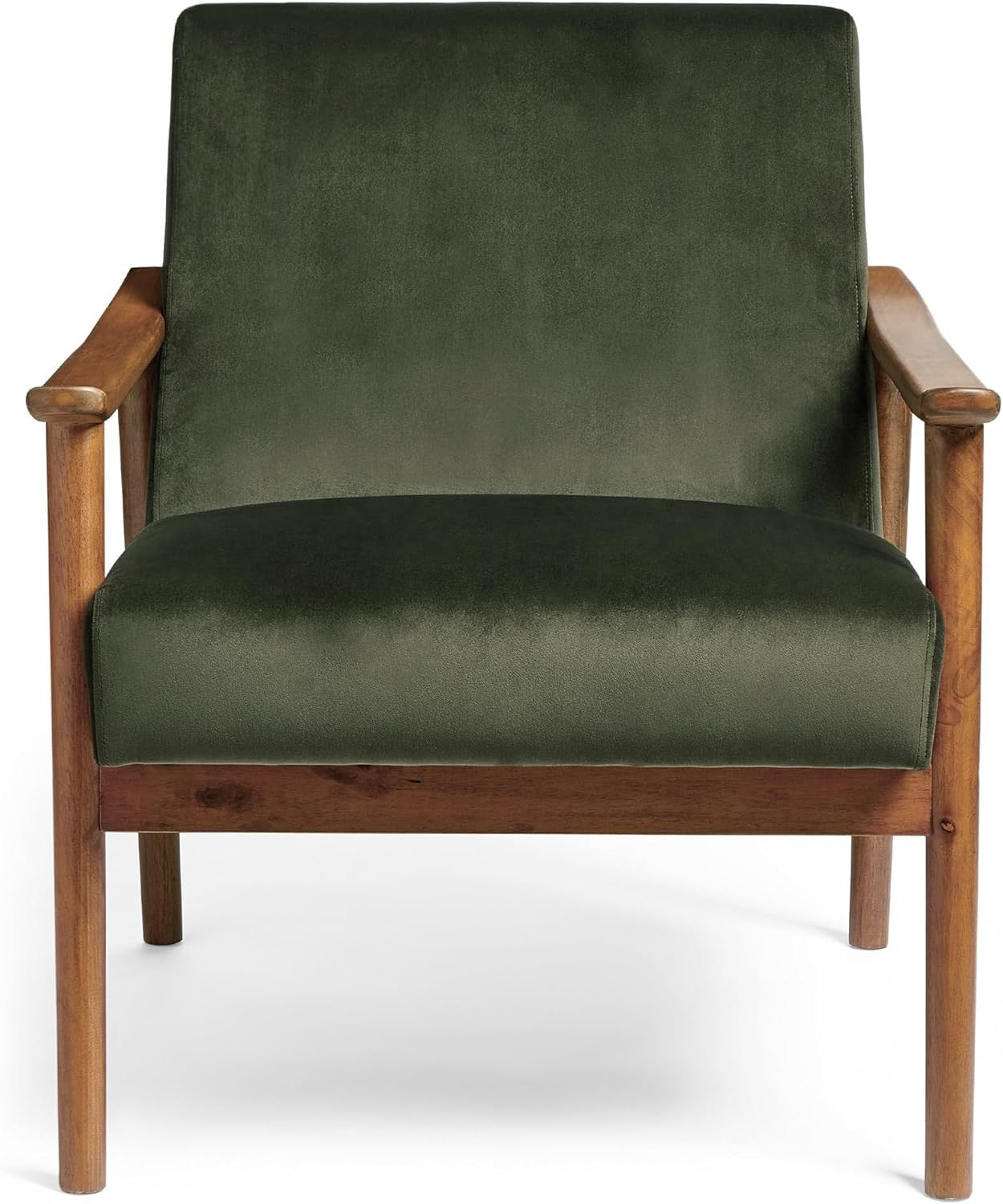Green Velvet Accent Armchair Mid Century Wood Frame Lounge Chair