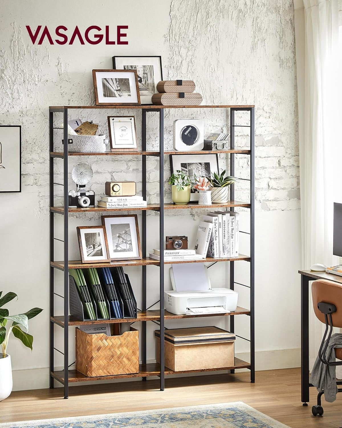 Industrial 6-Tier Tall Bookcase | Extra-Large Storage Shelf Unit 170cm Metal Woo