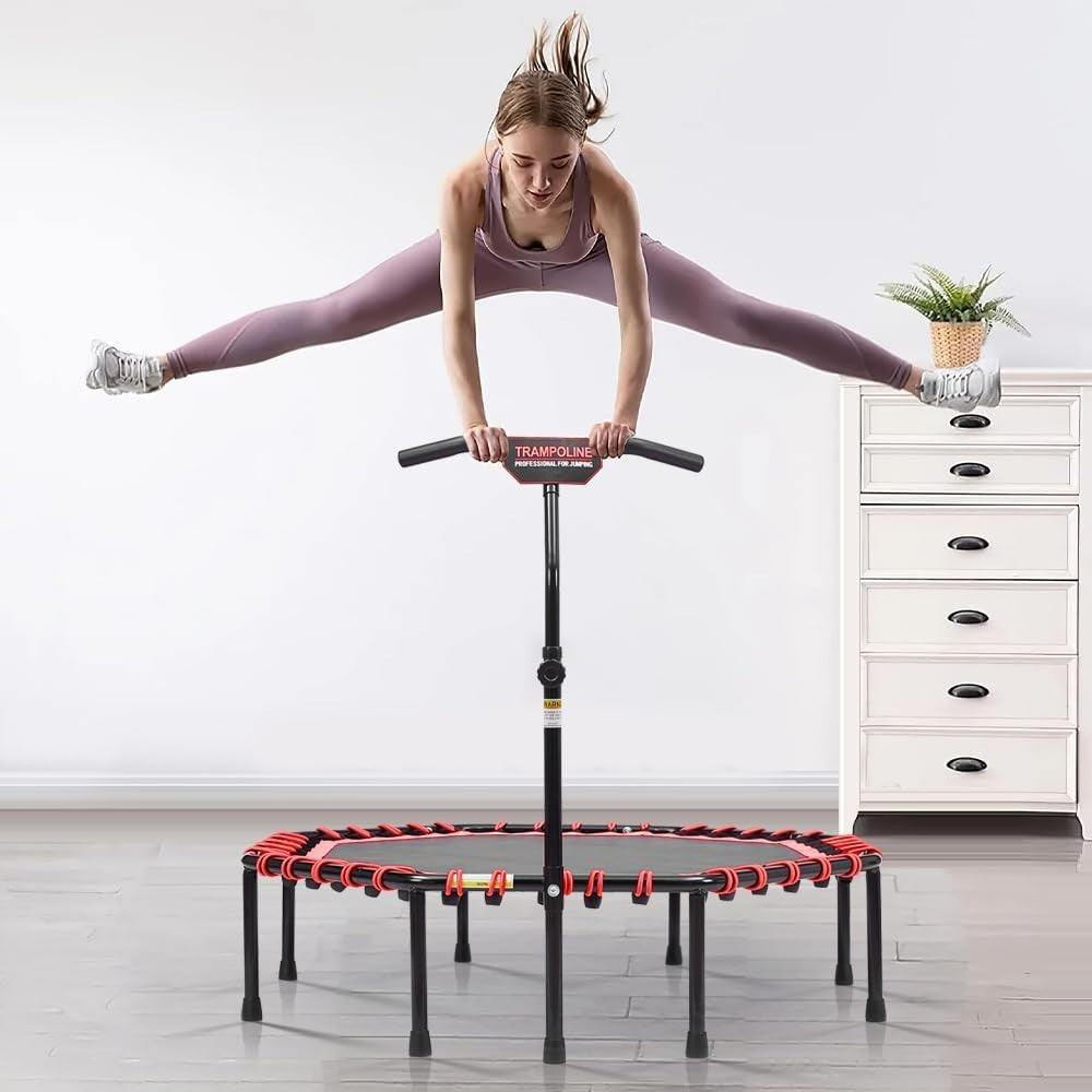 51 Inch Adult Fitness Trampoline Quiet Bungee Rebounder T-Bar 150KG