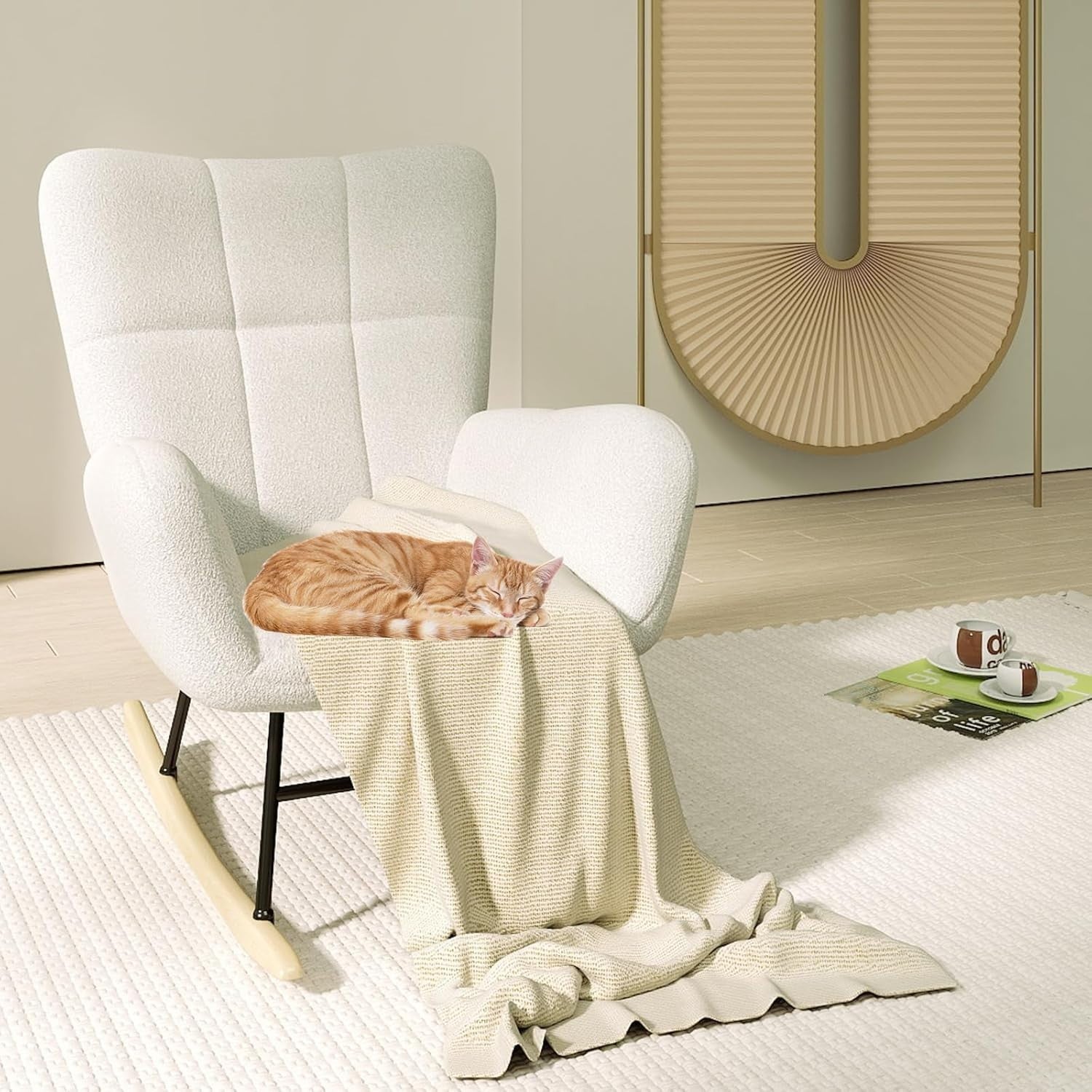 Teddy Fleece Rocking Chair High Back Armchair for Nursery Lounge Bedroom