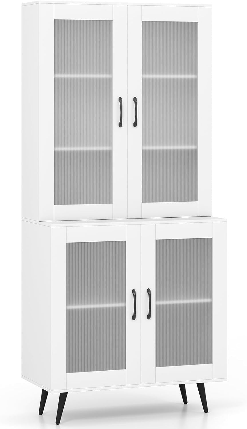 5-Tier Kitchen Cupboard with 4 Doors Adjustable Shelf Storage White