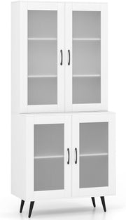 5-Tier Kitchen Cupboard with 4 Doors Adjustable Shelf Storage White
