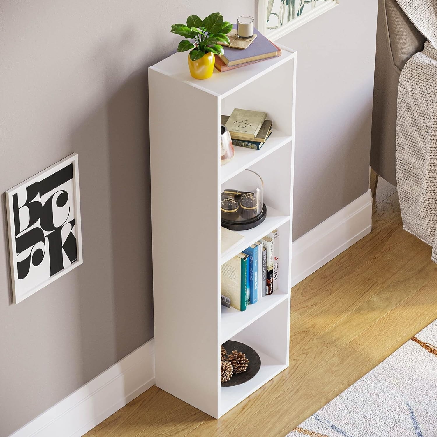 4 Tier White Wooden Cube Bookcase Small Storage Shelf for Living Room Office
