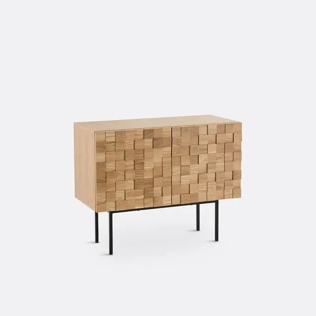Oak Veneer 2-Door Sideboard with Soft Close & Checkerboard Front