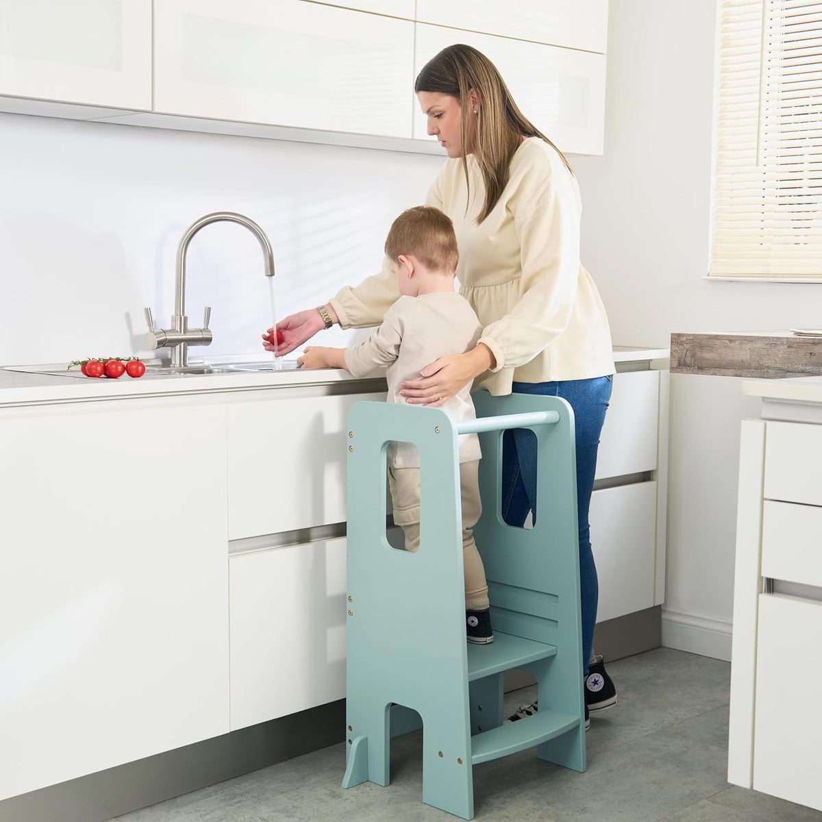 Adjustable Toddler Learning Tower Stool with Anti-Tip Safety & Easy Assembly