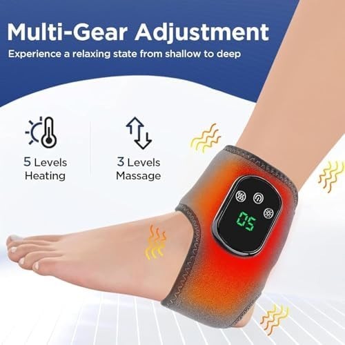 Cordless Foot & Ankle Massager Triple Therapy Vibration Heat Relief Grey
