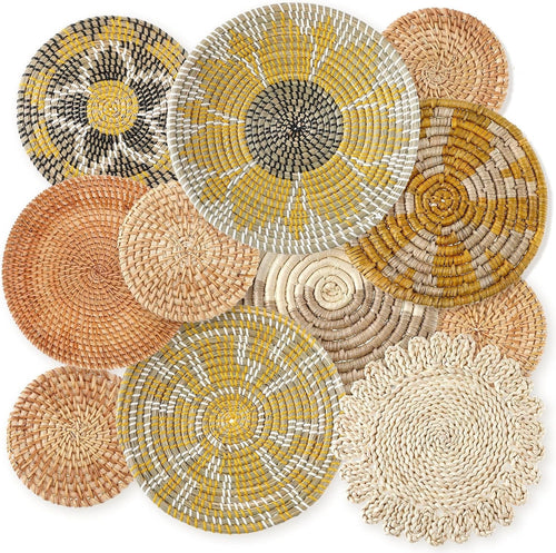 Boho Wall Basket Decor 11pcs Multi-Size Bulrush Rustic Lively