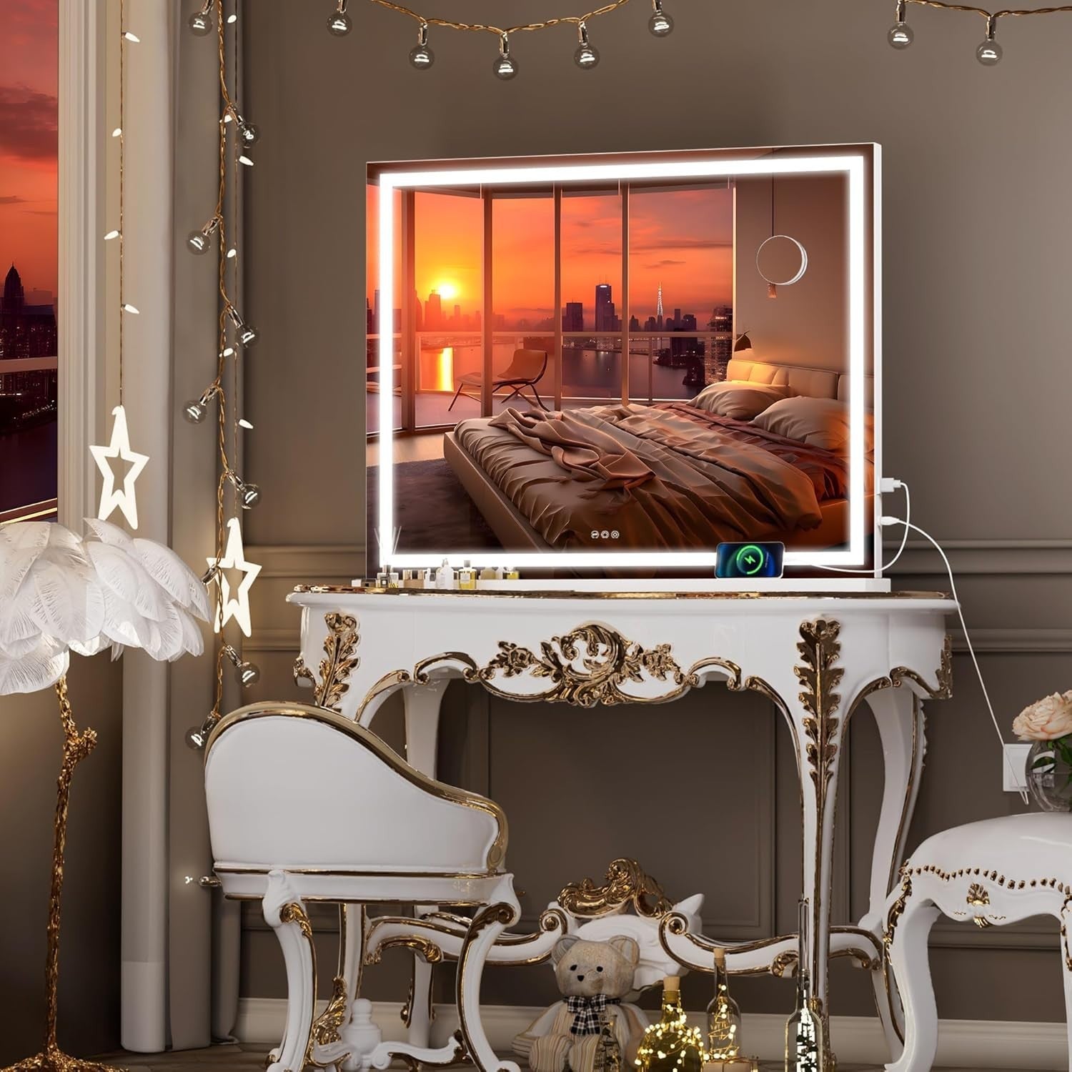 LED Vanity Mirror 120x75cm Wall/Table Makeup Mirror Touch Dimmer Light