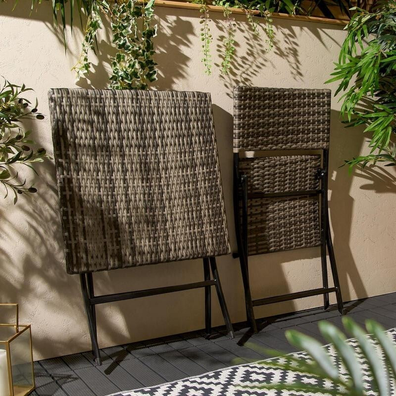 3pc Outdoor Rattan Bistro Set Garden Patio Chairs & Table Folding Waterproof