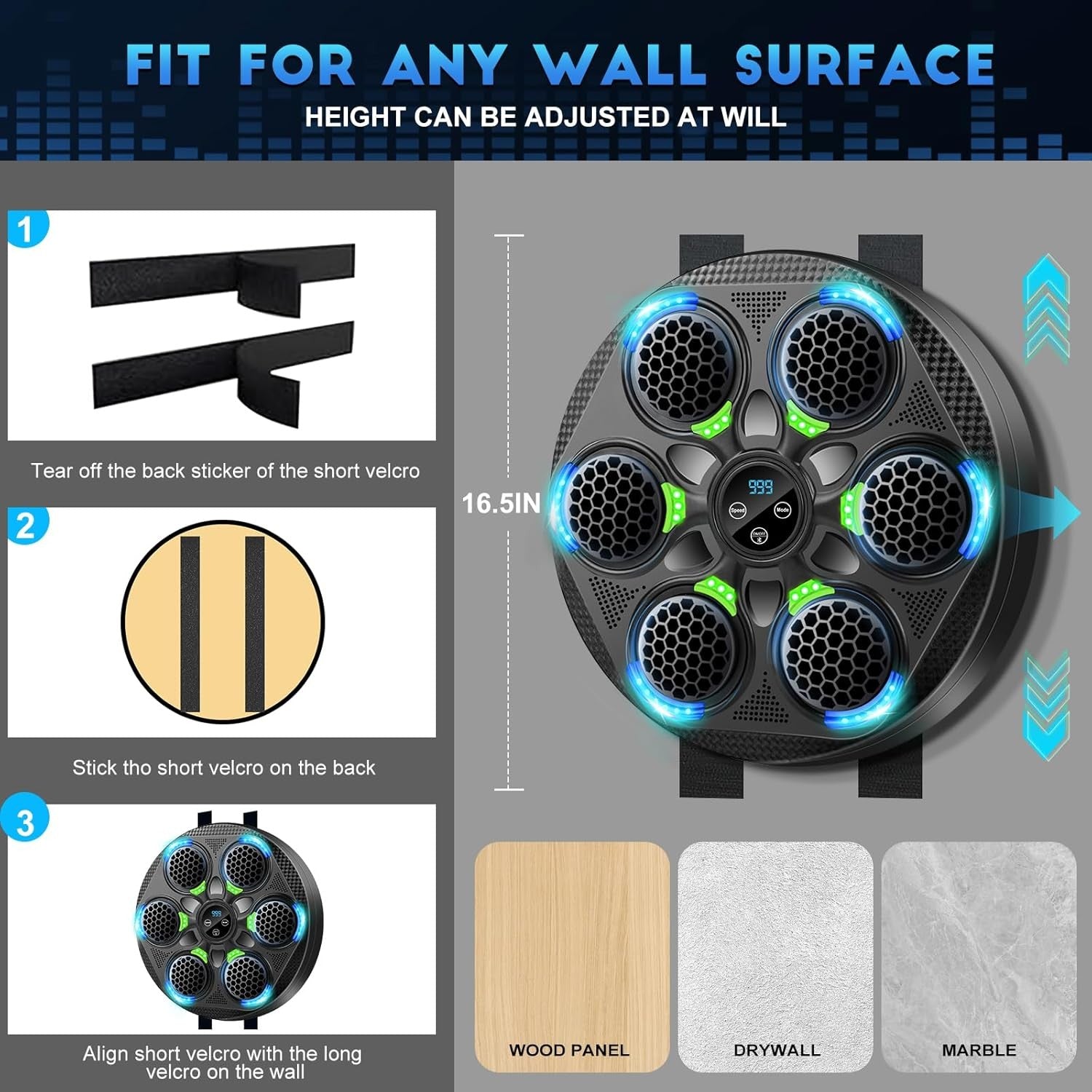 Music Boxing Machine Bluetooth LED Wall Mount Punch Trainer Home Gym Workout