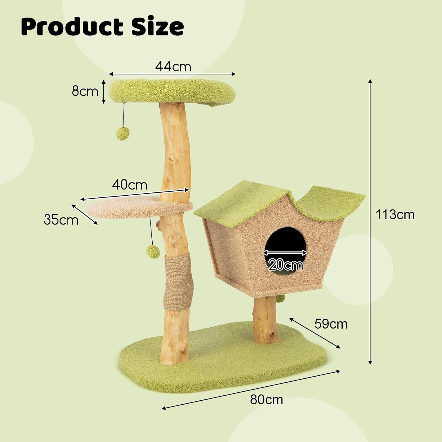 113cm Wooden Cat Tree Green with Condo Scratching Posts Top Perch Indoor Tower