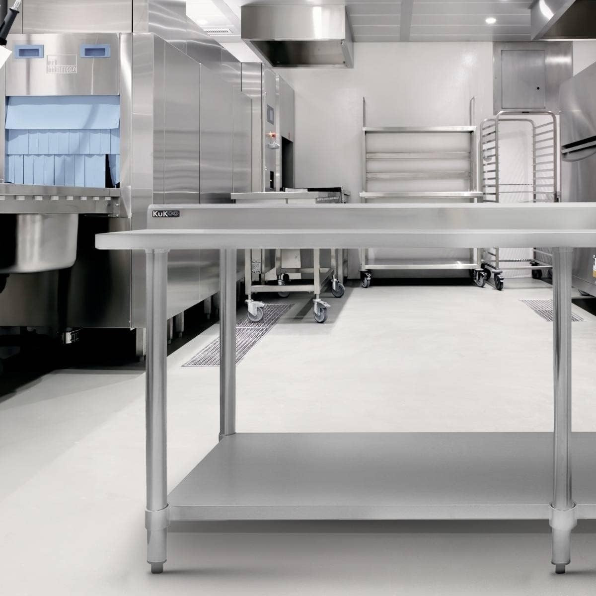 7FT Stainless Steel Kitchen Prep Table 250kg Catering Bench Shelf Backsplash