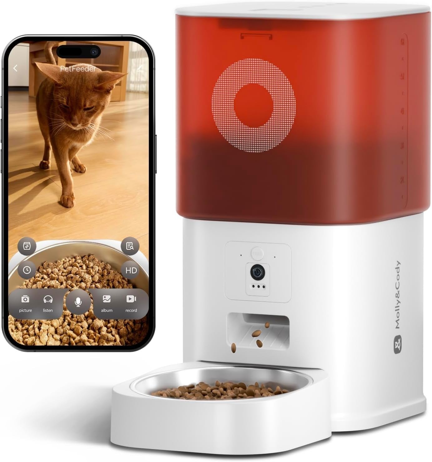 Automatic Pet Feeder WiFi Camera 6L Food Dispenser 2-Way Audio White