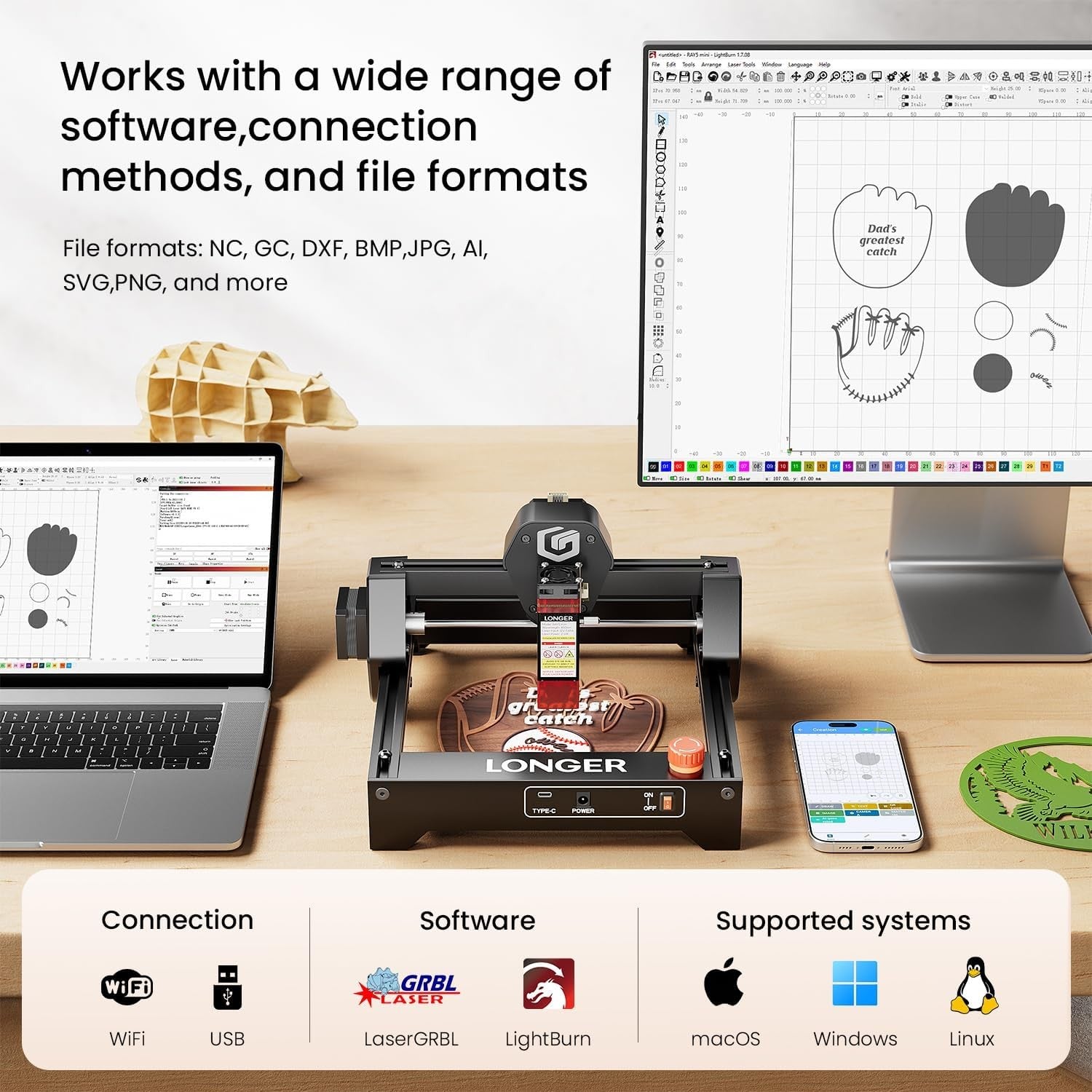 Mini Laser Engraver Cutter Portable 3.5W Precision DIY Wood Metal