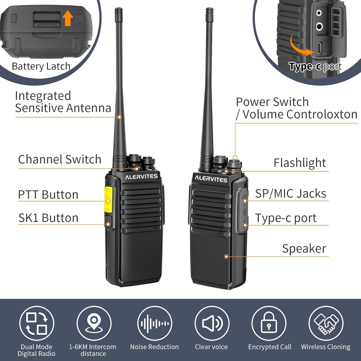 UHF Walkie Talkies 2 Pack Long Range VOX Scan Rechargeable 260 Channel