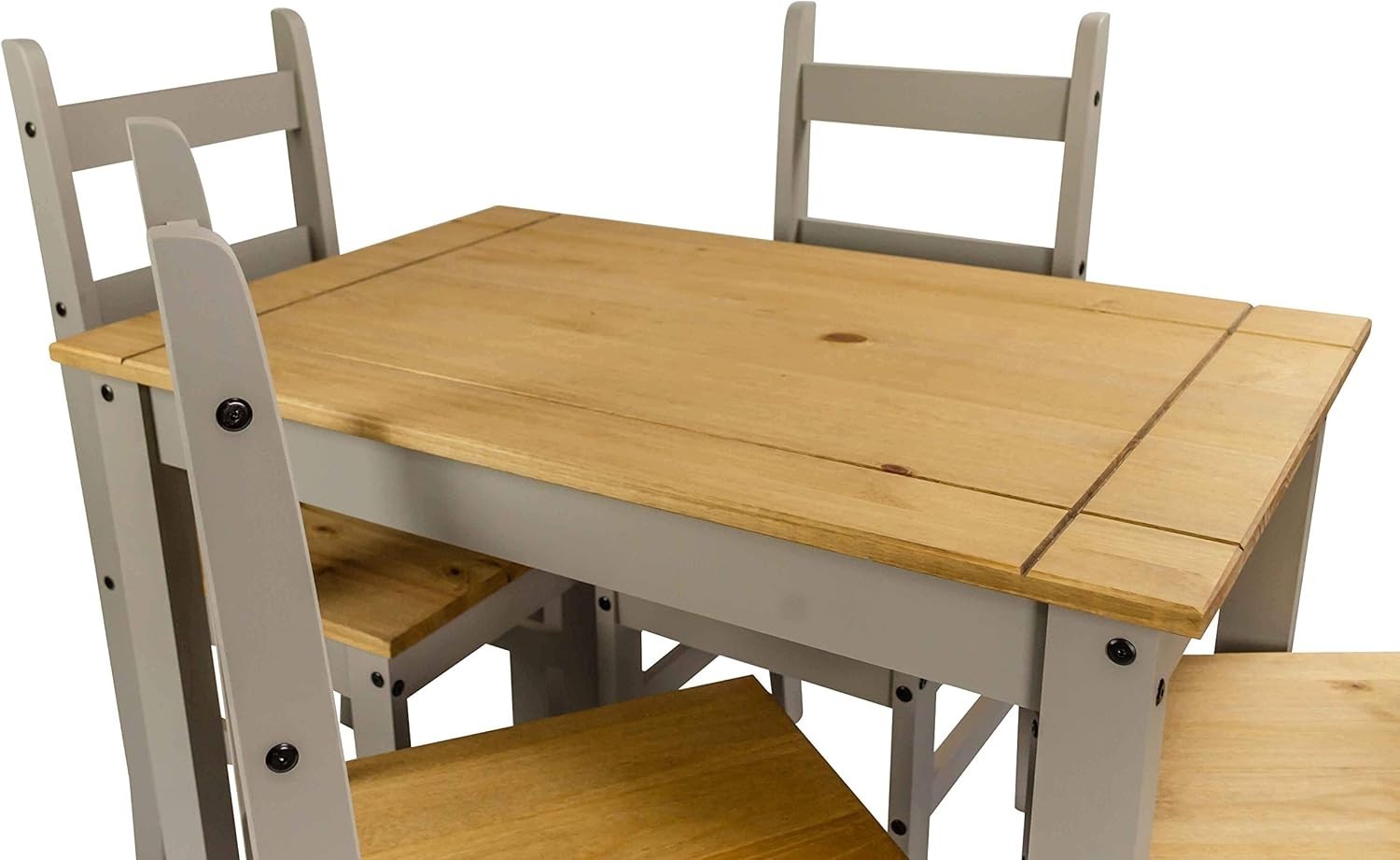 Dining Table Set with 4 Chairs & Bench Grey Oak Wax Finish for Small Spaces