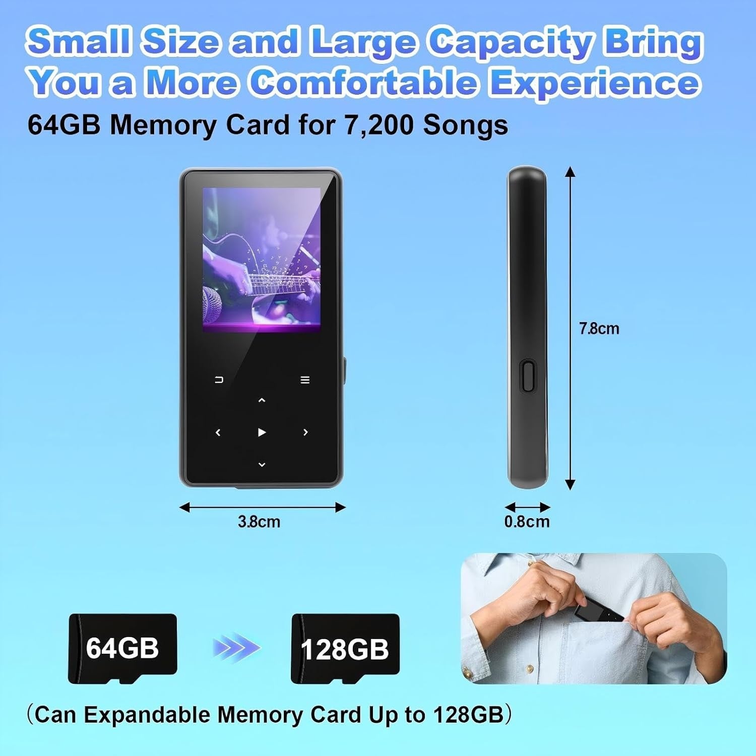 64GB MP3 Player Bluetooth 5.3 HiFi FM Radio Touch Black