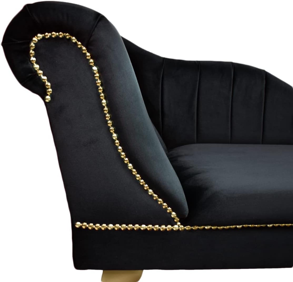 Velvet Tufted Chaise Lounge Sofa Black Left Hand Accent Chair 135cm