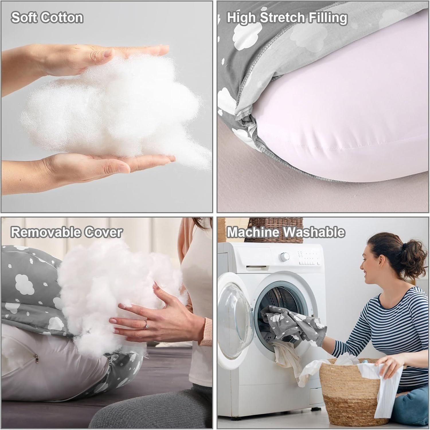 U Shaped Pregnancy Pillow Full Body Maternity Sleep & Nursing Support Cotton