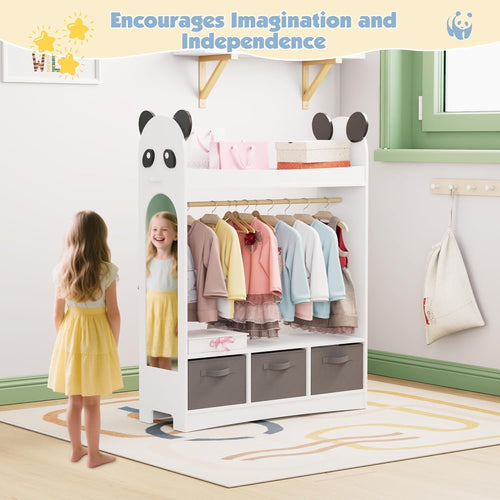 Kids Dress Up Wardrobe with Mirror, Hanging Rail & Drawers for Clothes Storage
