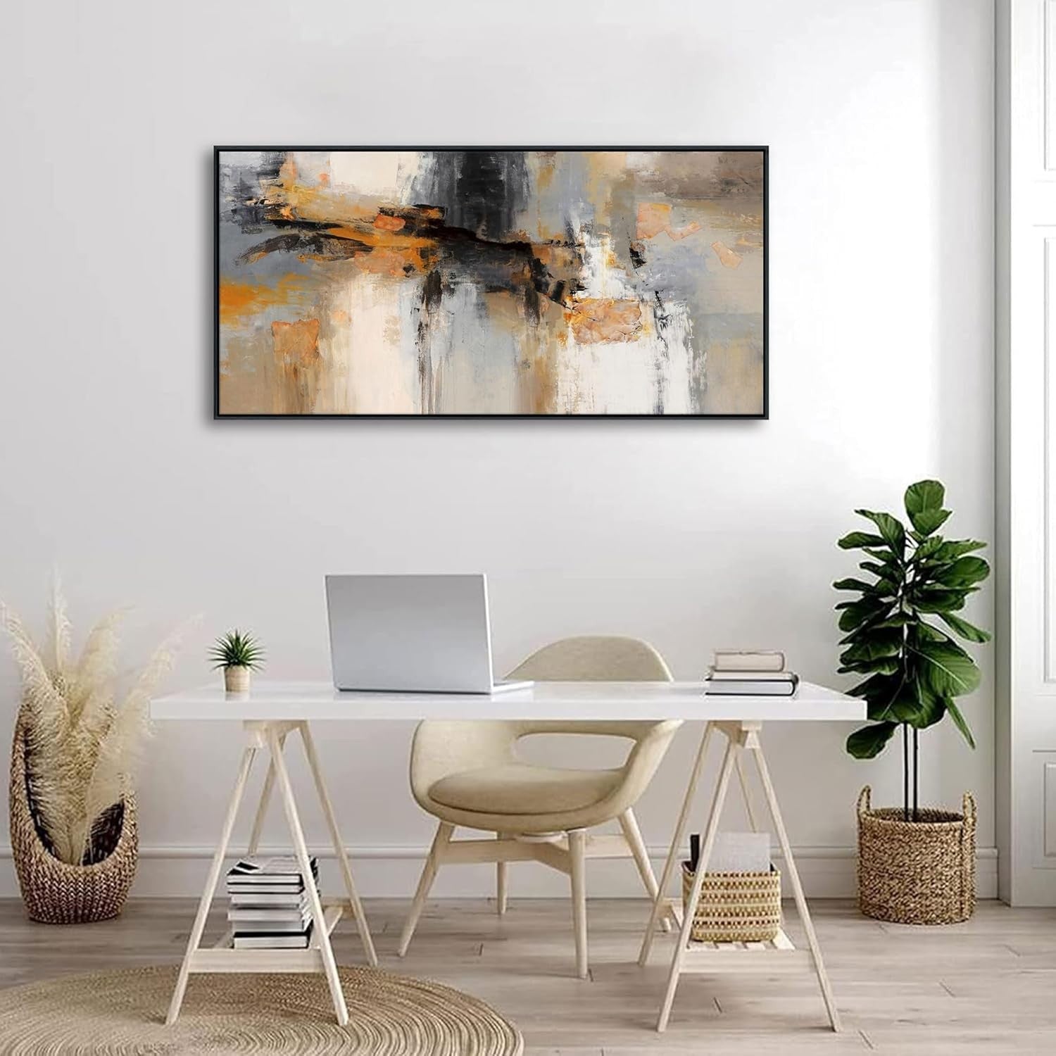 Large Abstract Canvas Wall Art Gray Yellow Modern Home Decor