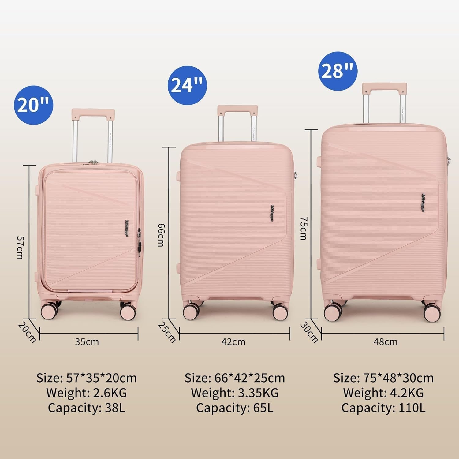 20 Inch Cabin Suitcase Hard Shell TSA Lock Spinner Wheels Front Pocket