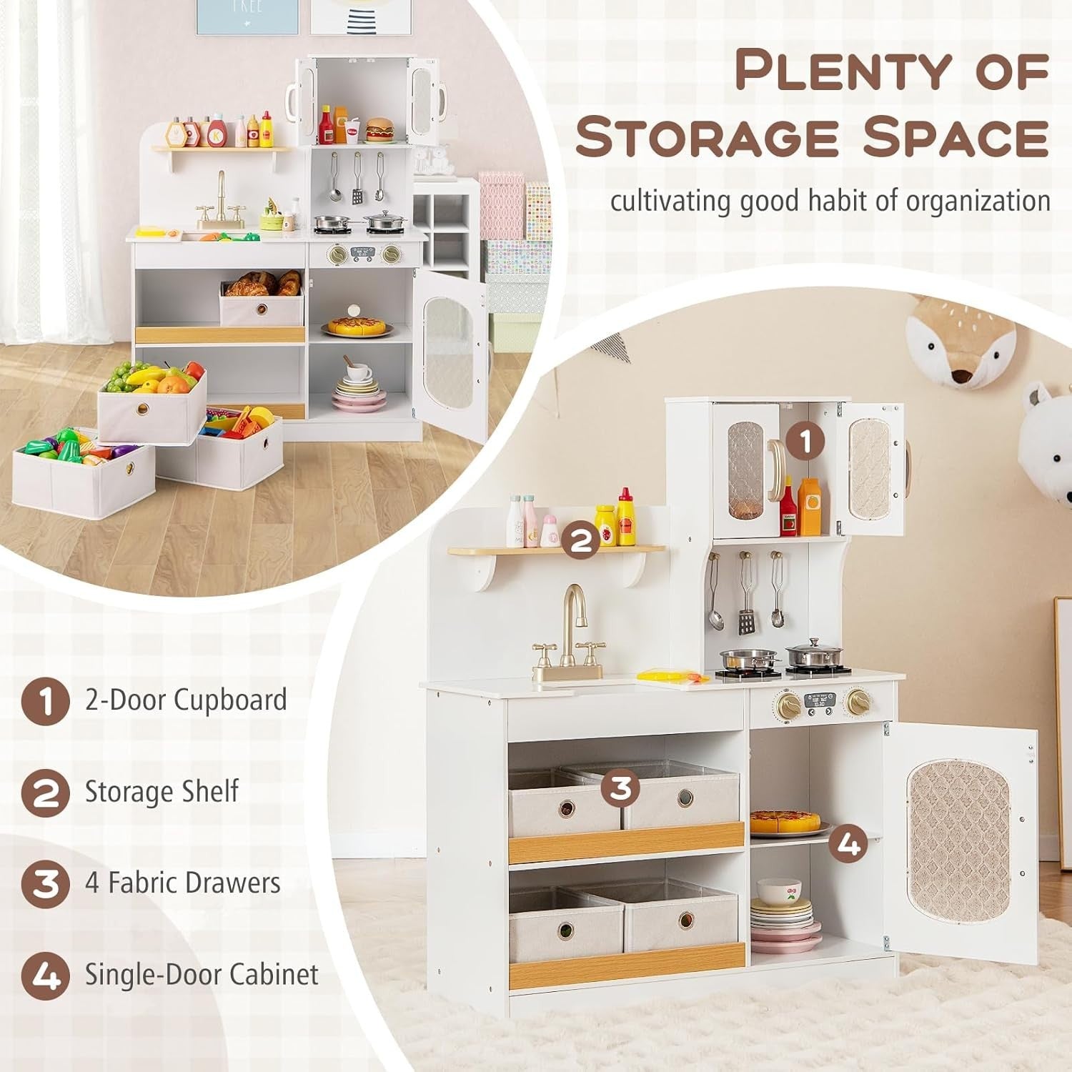Kids Wooden Play Kitchen Toy Cuttable Veggies Storage Drawers