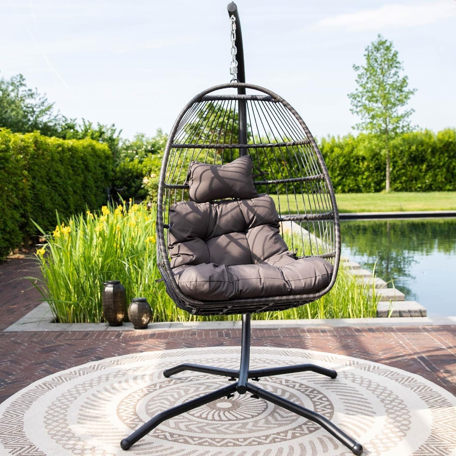 Foldable Hanging Egg Chair with Cushion for Indoor Outdoor Relaxation 150kg