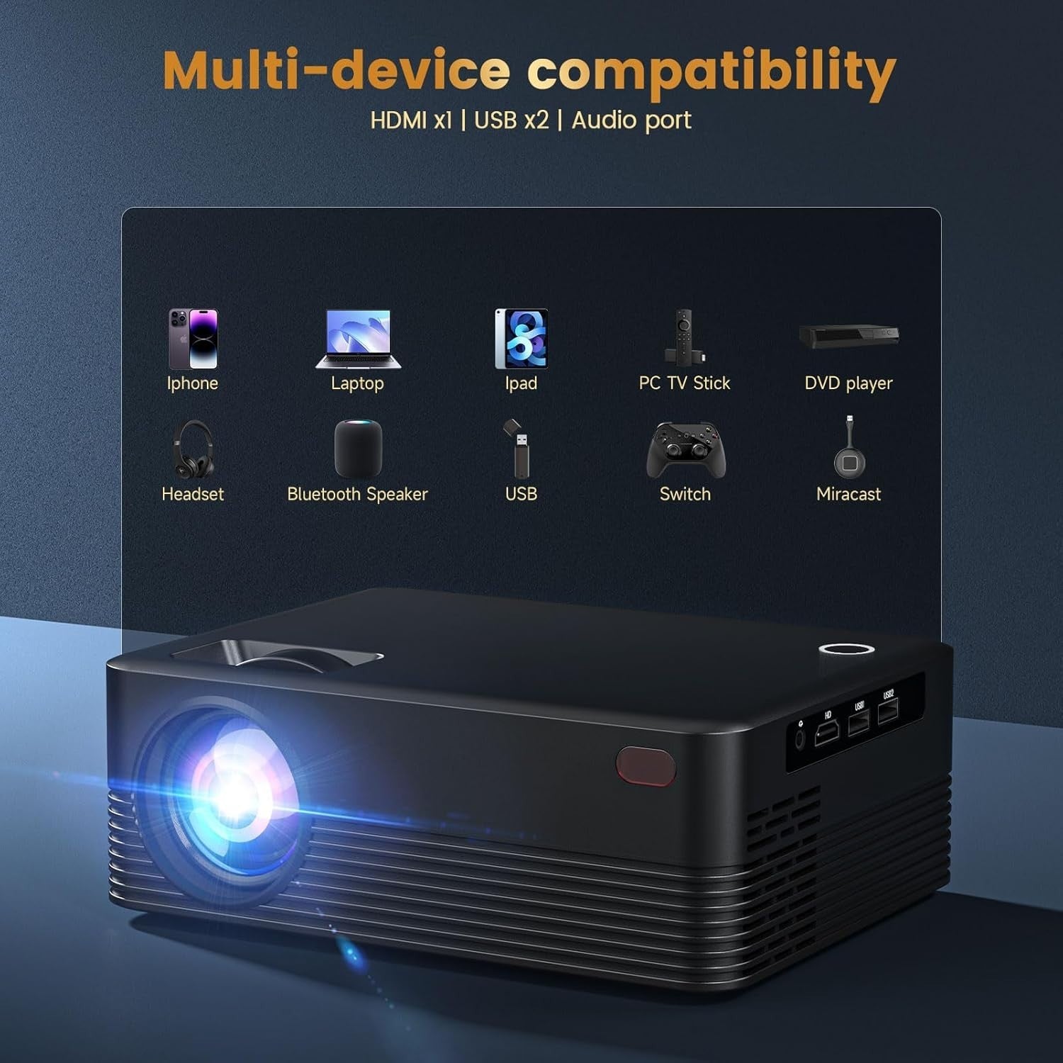 Smart Mini Projector 1080P WiFi 6 Bluetooth 4K Support Auto Keystone
