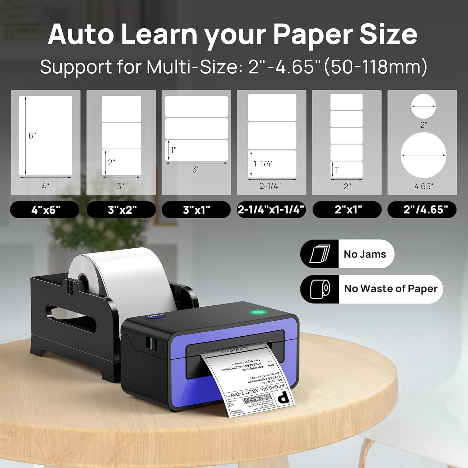 Purple 4x6 Thermal Shipping Label Printer USB High Speed 150mm/s Desktop