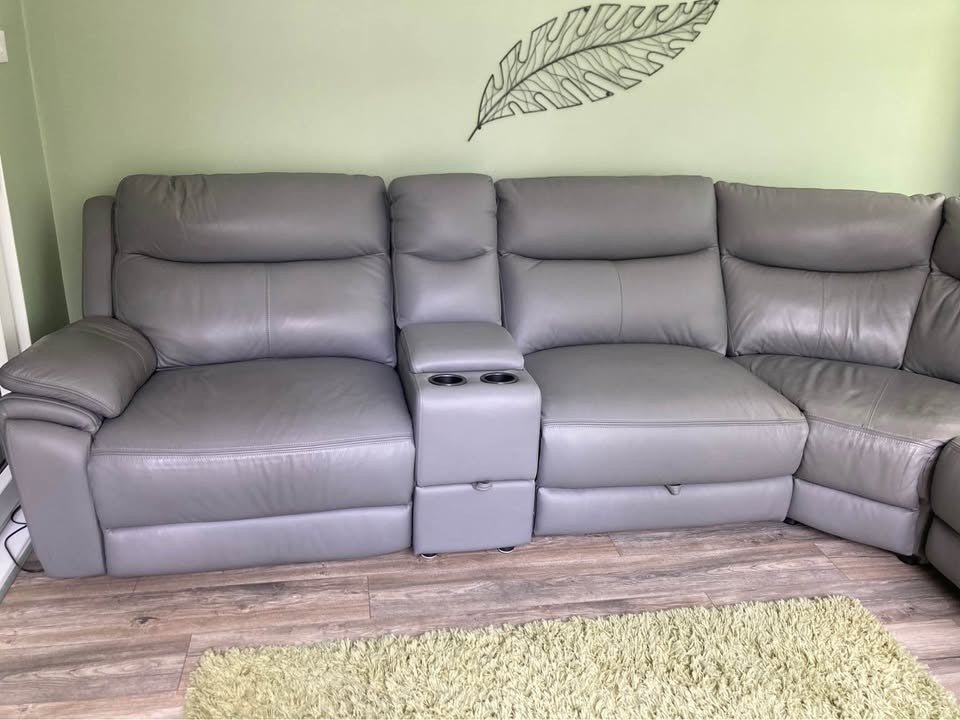 Luxury Grey Leather Large Corner Sofa (PTP)