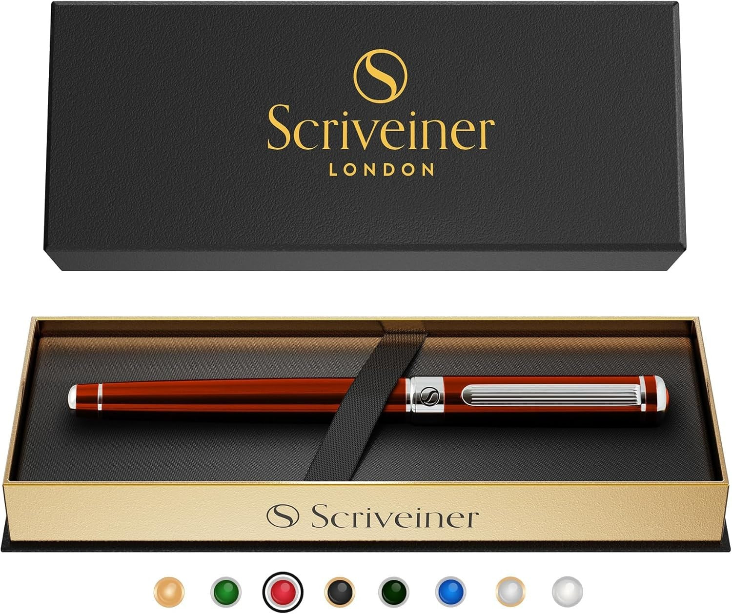 Luxury Rollerball Pen Crimson Red Chrome Medium Gift Box