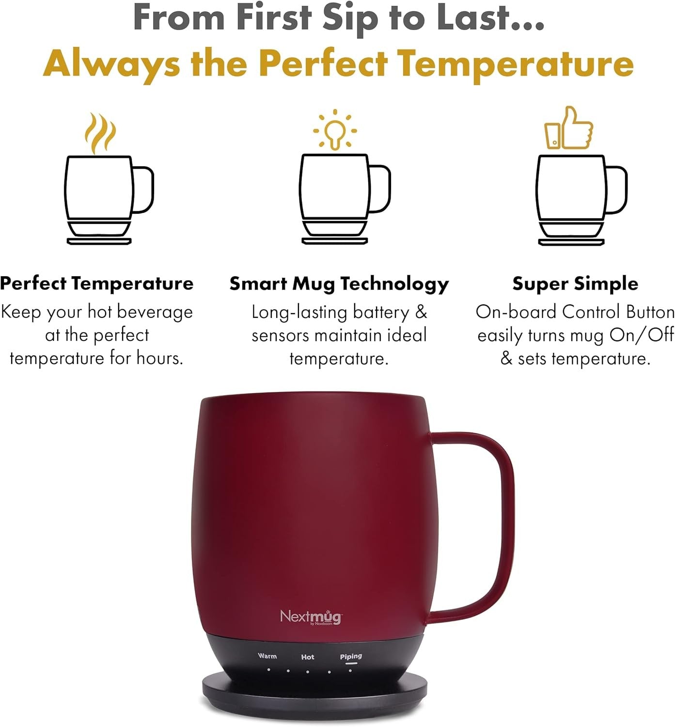 Self Heating Coffee Mug 415ml Temp Control Smart Warmer
