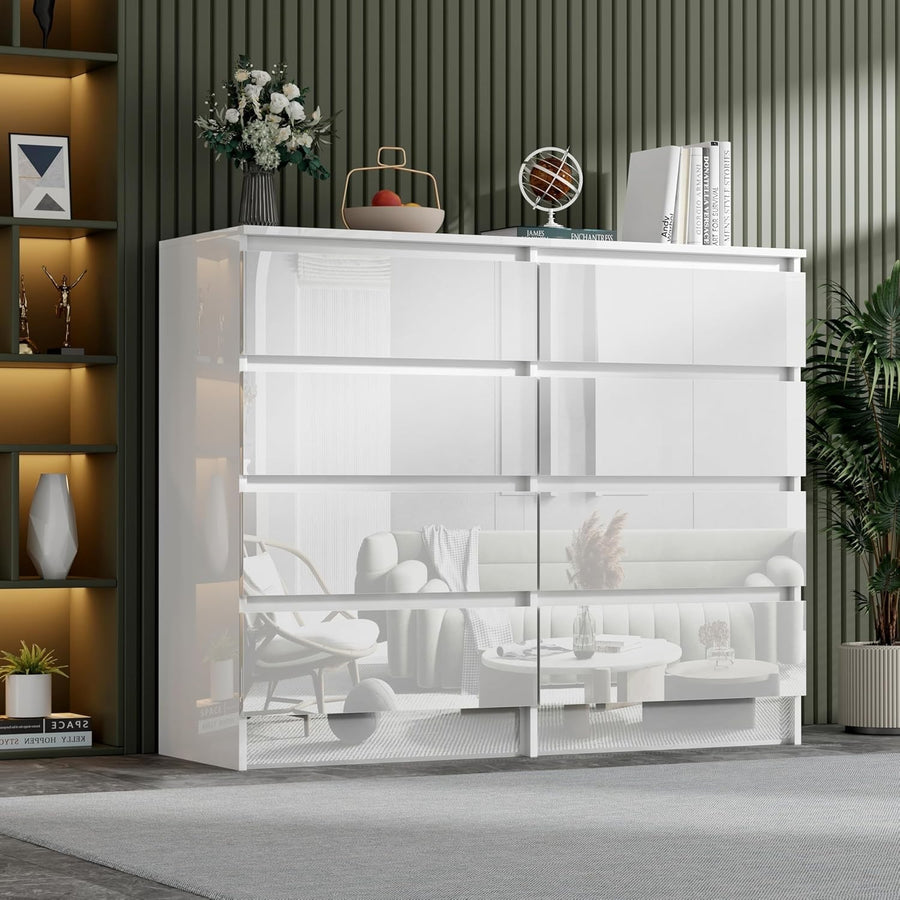 White Gloss Chest of Drawers 8 Drawer Storage Cabinet Bedroom Modern