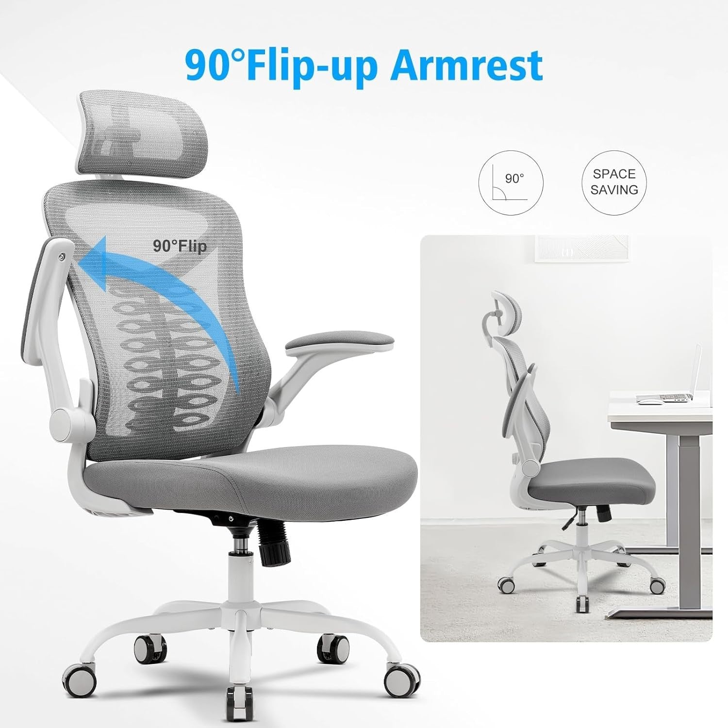 Ergonomic Mesh Office Chair Lumbar Support Reclining Desk Seat White