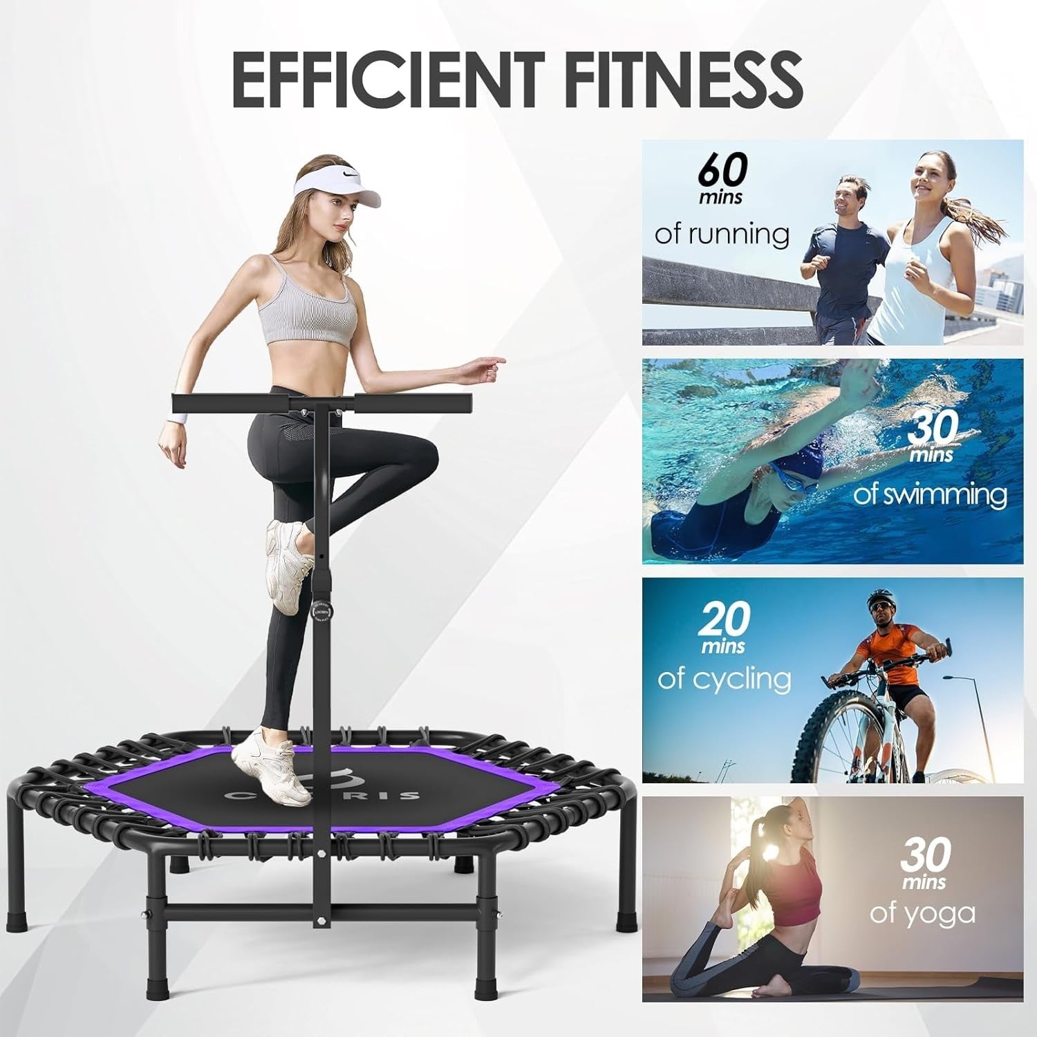 45in Springless Fitness Rebounder Adjustable Handle Quiet Indoor