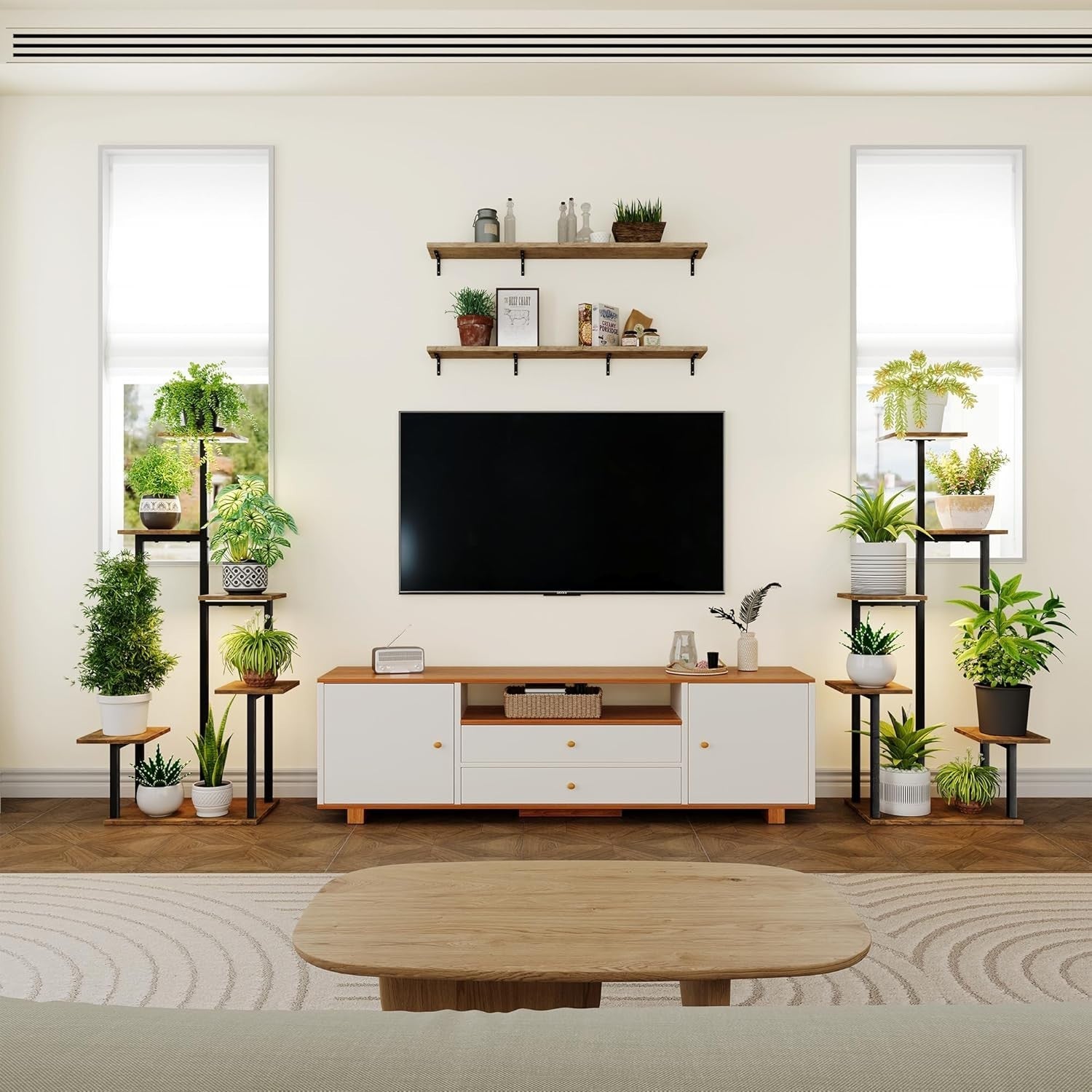 6-Tier Plant Stand with Grow Lights, Metal Wood Indoor Flower Shelf for Home & P