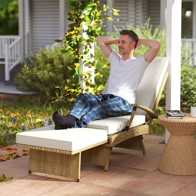 Outdoor Rattan Recliner Chair with Cushions & Footrest, Folding Lounger