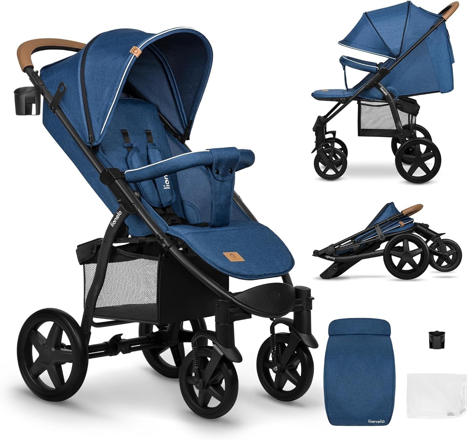 All Terrain Pushchair Newborn–4Y 22kg Foldable Stroller XXL Hood Blue