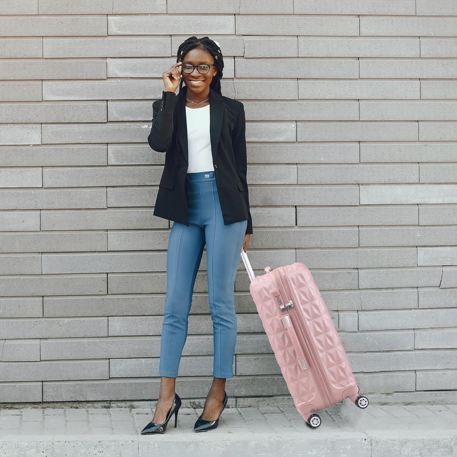 Rose Gold Medium ABS Suitcase 24 Inch Lightweight Check In Spinner Luggage