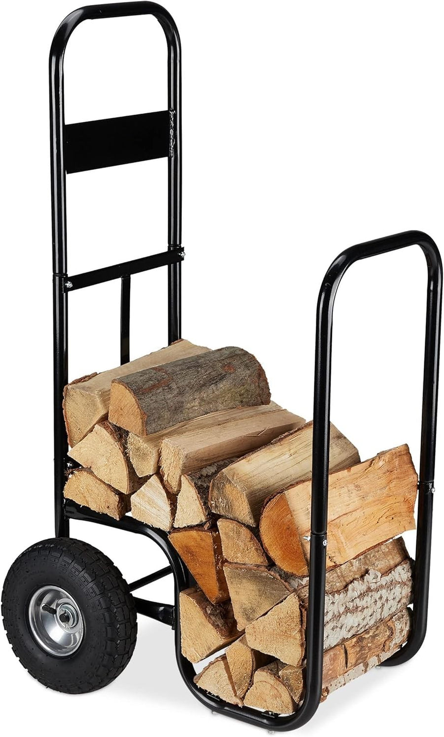 Heavy Duty Steel Firewood Trolley with Pneumatic Tyres for Easy Log Transport