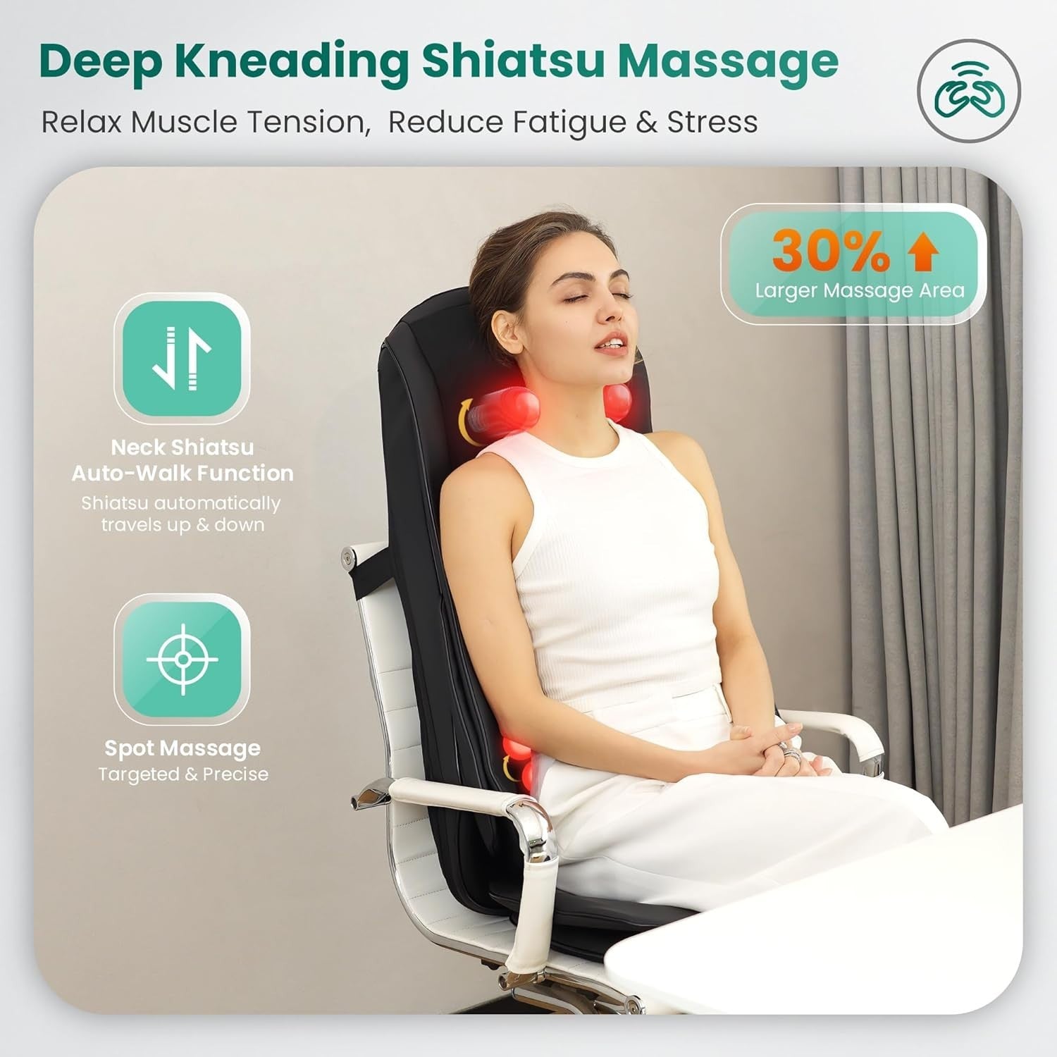 4D Heated Shiatsu Massage Chair Pad with Vibration for Back & Neck