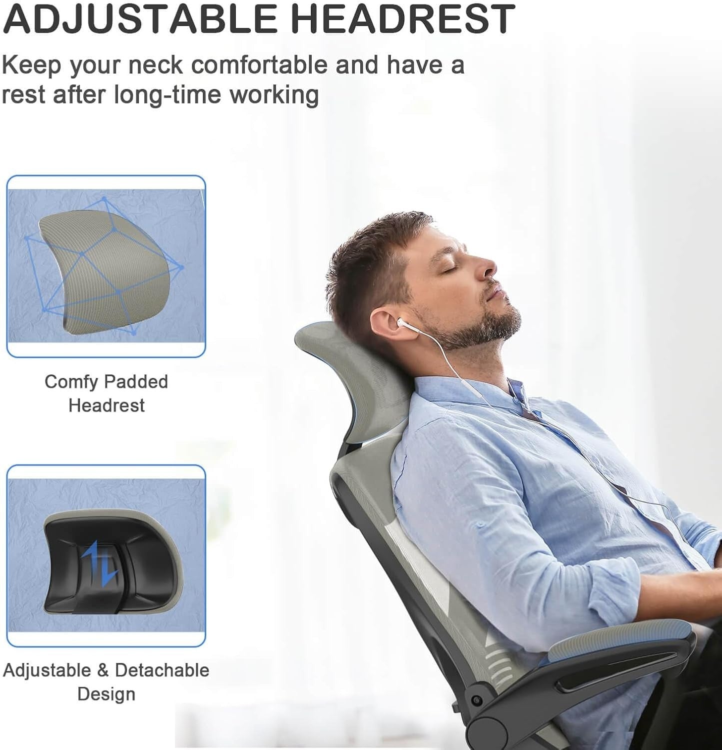 Ergonomic Office Chair High Back Mesh Flip-Up Arms Adjustable Lumbar Grey New