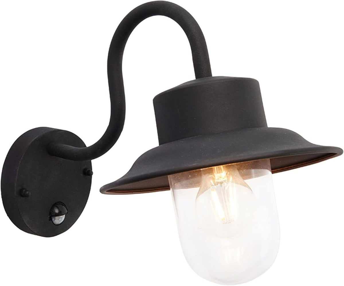 Outdoor Wall Light Black Fisherman Lantern IP44 Motion Sensor